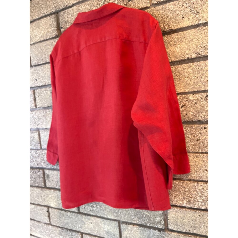 Ralph Lauren Womens Red Oversized Button-Up Shirt With 3/4 Sleeves & Embroidered - Picture 11 of 14